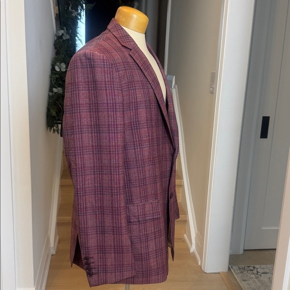 Mantoni Men's Purple Plaid Blazer Wrinkle Free Fabrics 44R - Picture 3 of 10